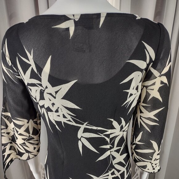 Jessica Howard Black Ivory Bamboo Print Chiffon Midi Dress Ruffle Hem Size 6 - Picture 5 of 12